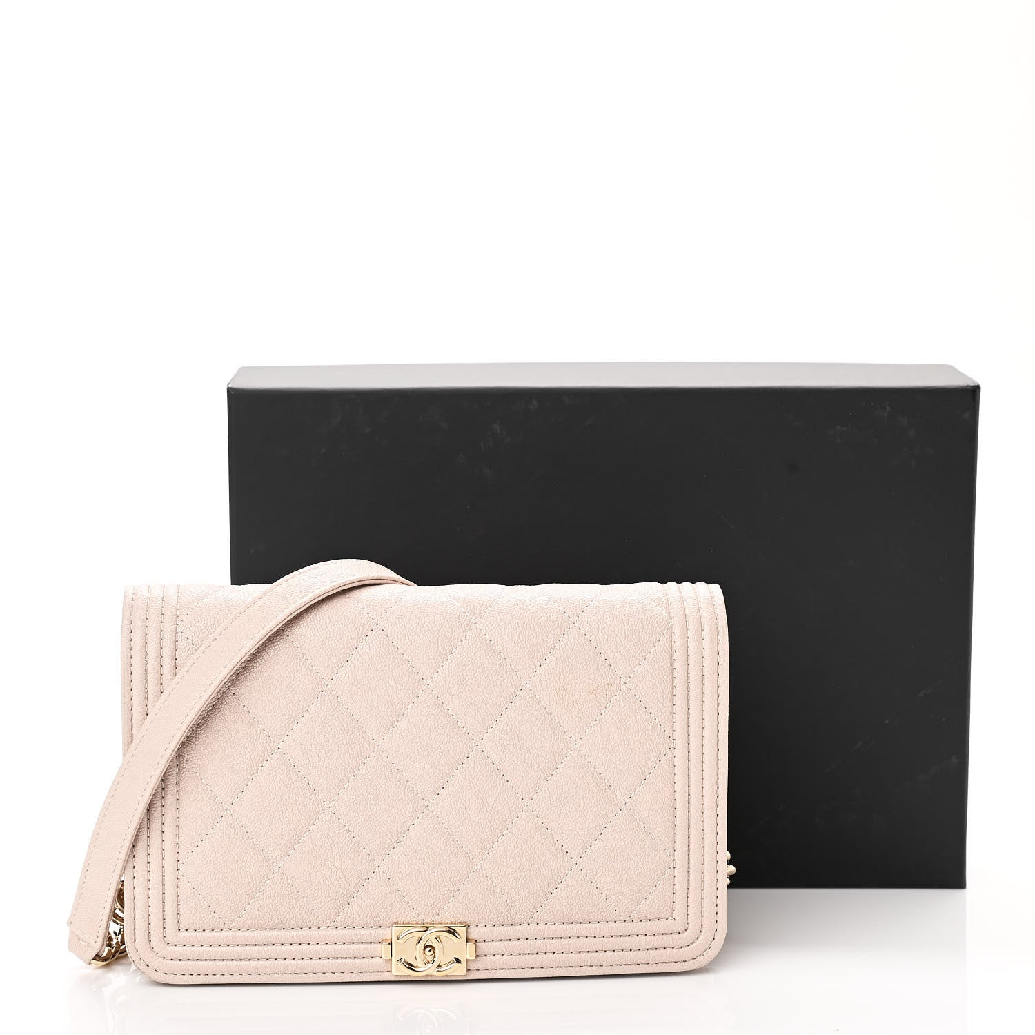 Chanel Caviar Quilted Boy Wallet On Chain WOC Light Beige 11 of 11