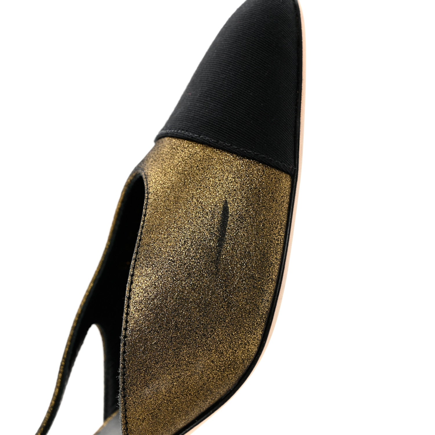 Chanel Metallic Lambskin Grosgrain Cap Toe CC Slingback Pumps 37 Gold Black 9 of 10