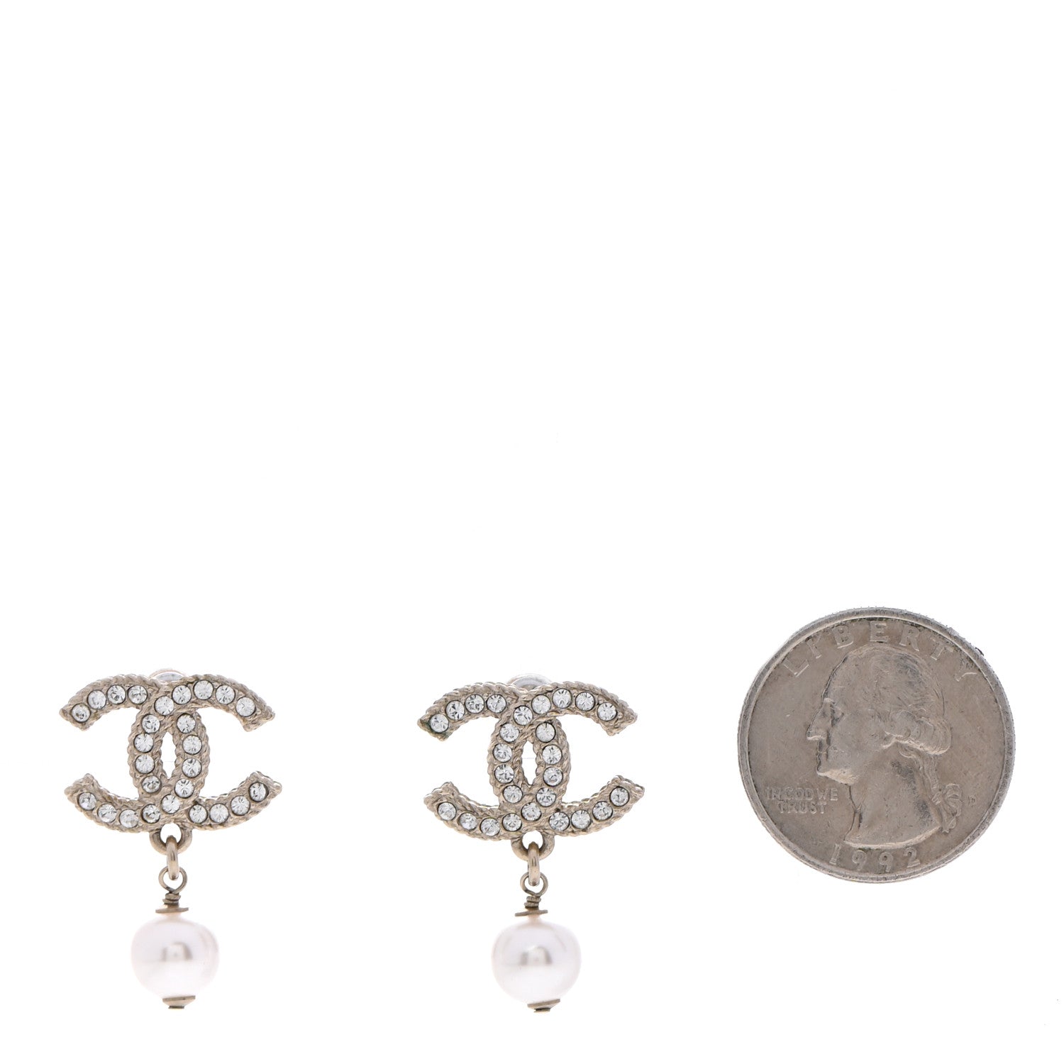 Chanel Crystal Pearl CC Drop Earrings Gold 2 of 4