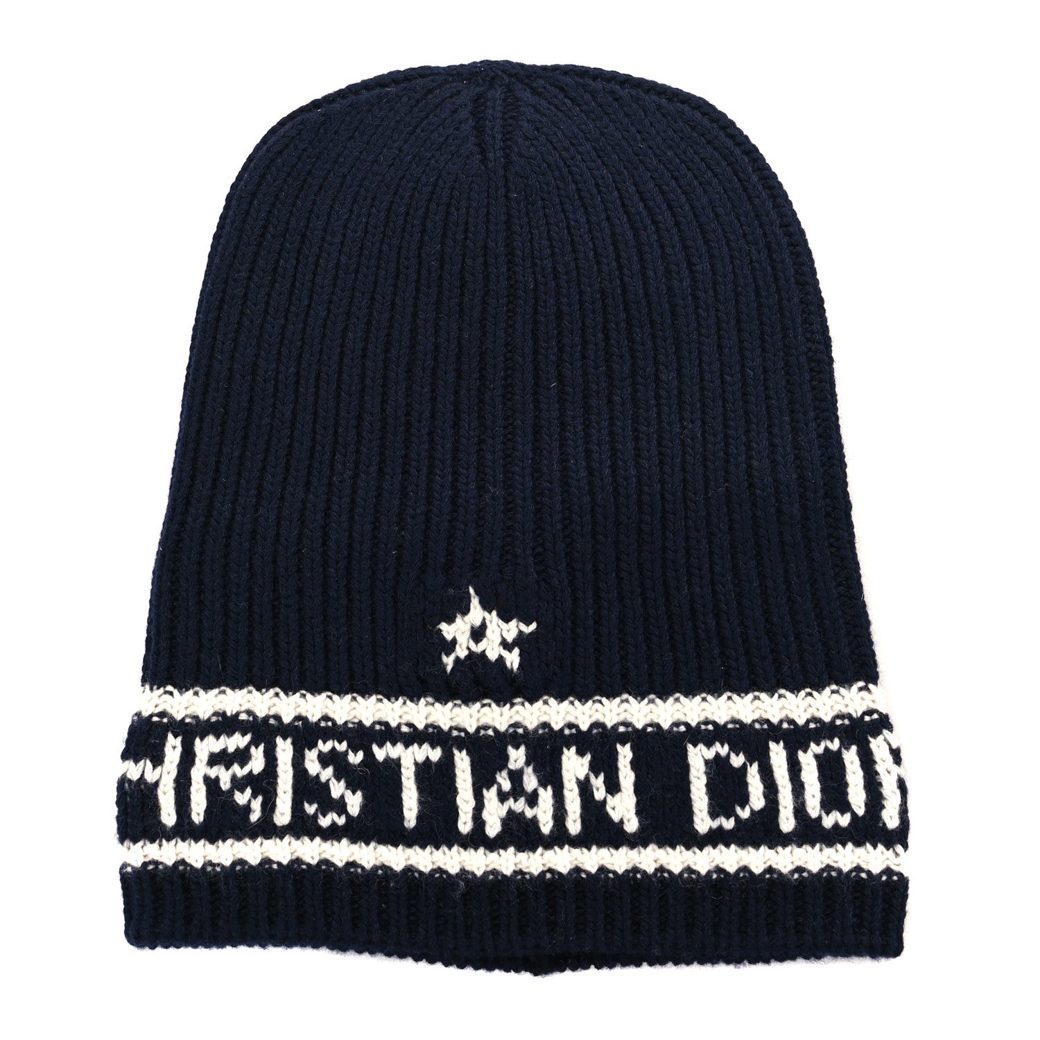 Christian Dior Cashmere Wool D-White Beanie Navy Blue White 1 of 3
