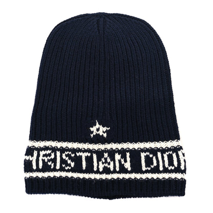 Christian Dior Cashmere Wool D-White Beanie Navy Blue White 1 of 3