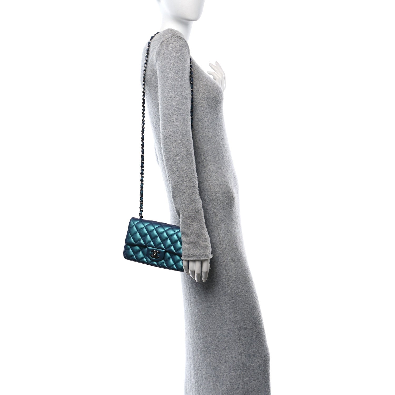 Chanel Iridescent Lambskin Quilted Mini Rectangular Flap Turquoise 2 of 10