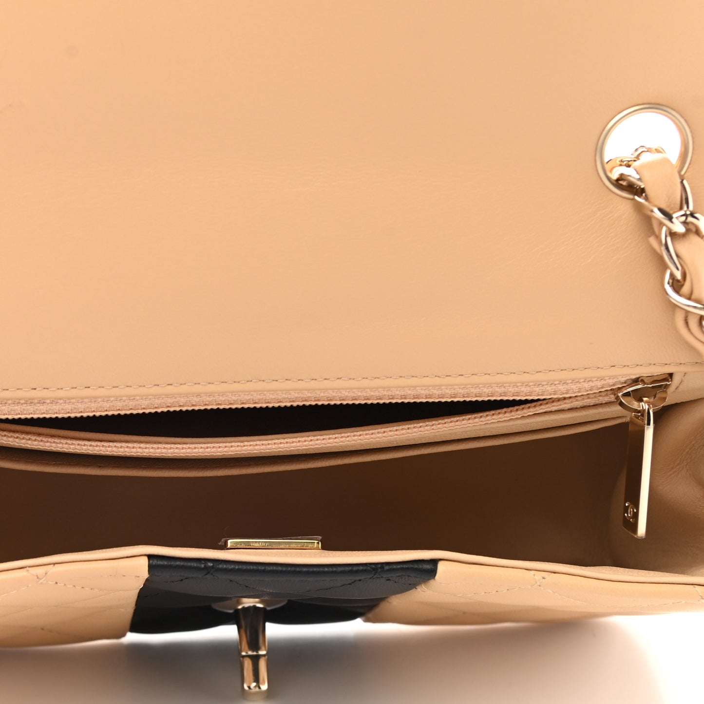 Lambskin Quilted Mini Rectangular Flap Beige Black