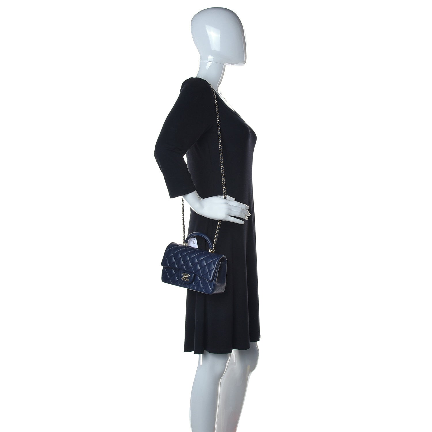 Chanel Lambskin Quilted Mini Top Handle Rectangular Flap Navy Blue 2 of 11