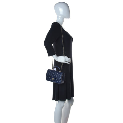 Chanel Lambskin Quilted Mini Top Handle Rectangular Flap Navy Blue 2 of 11