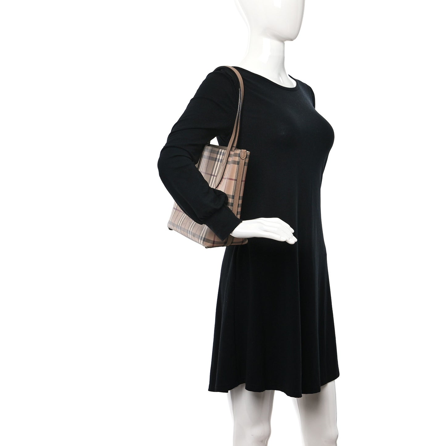 Grainy Calfskin Haymarket Check Small Reversible Tote Mid Camel