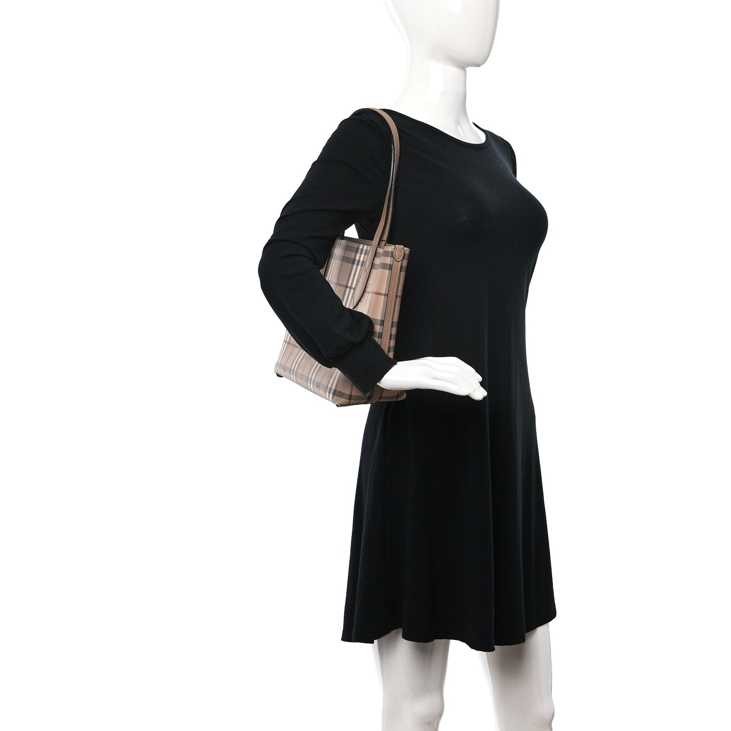 Burberry Grainy Calfskin Haymarket Check Small Reversible Tote Mid Camel 2 of 10