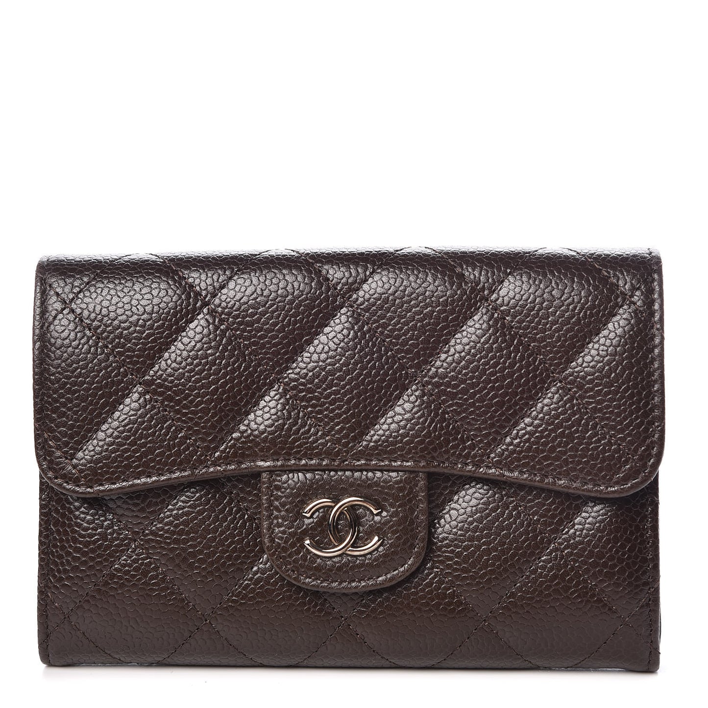 Caviar Quilted Small Flap Wallet Brown