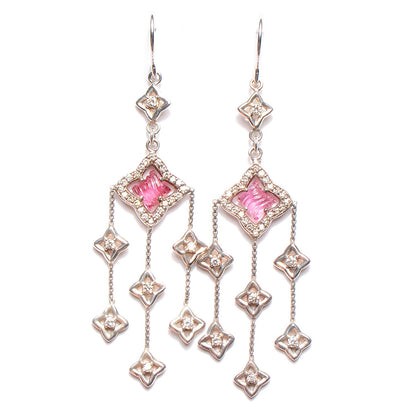 David Yurman Sterling Silver Diamond Pink Tourmaline Quatrefoil Chandelier Earrings 1 of 4