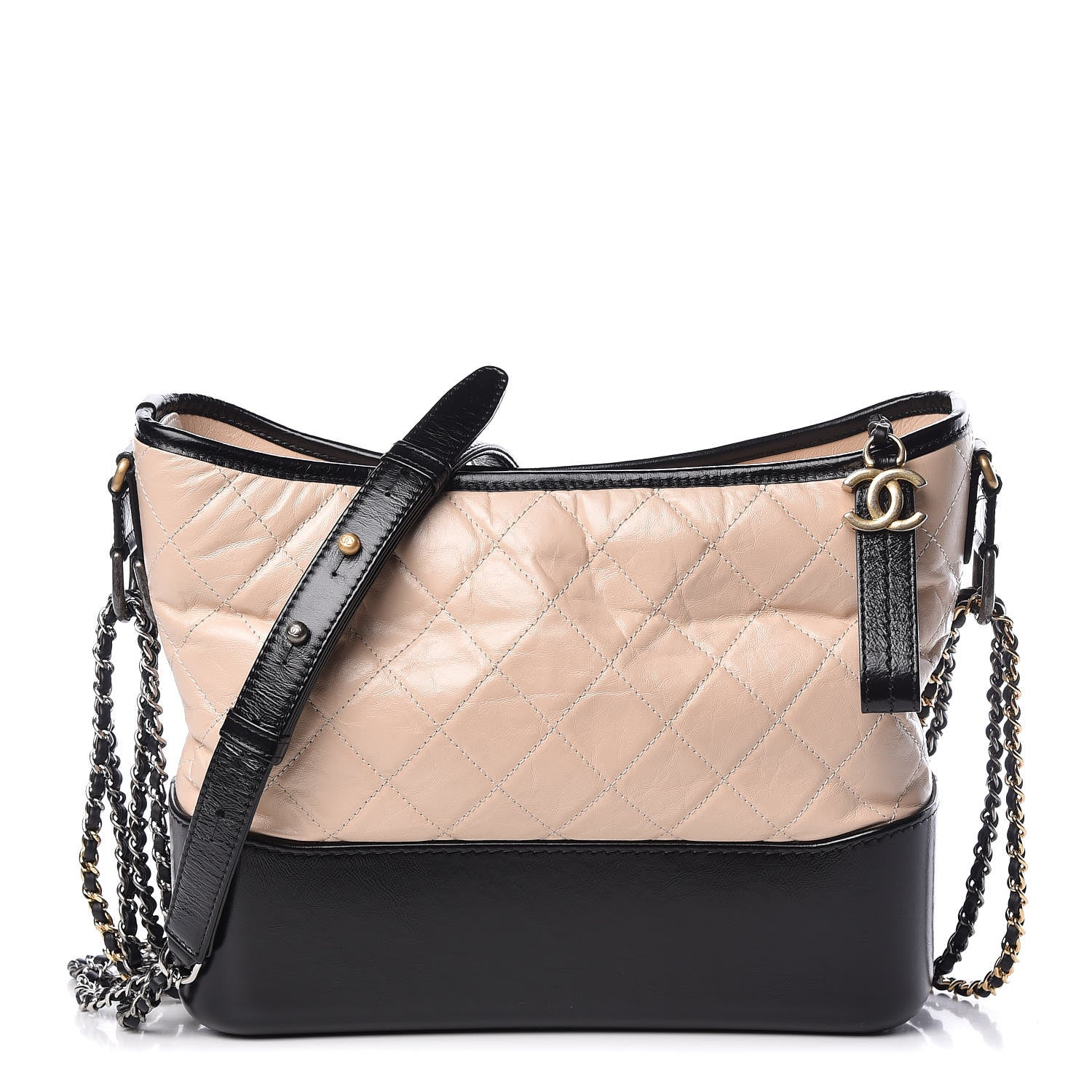Chanel Aged Calfskin Quilted Medium Gabrielle Hobo Beige Black 1 of 12