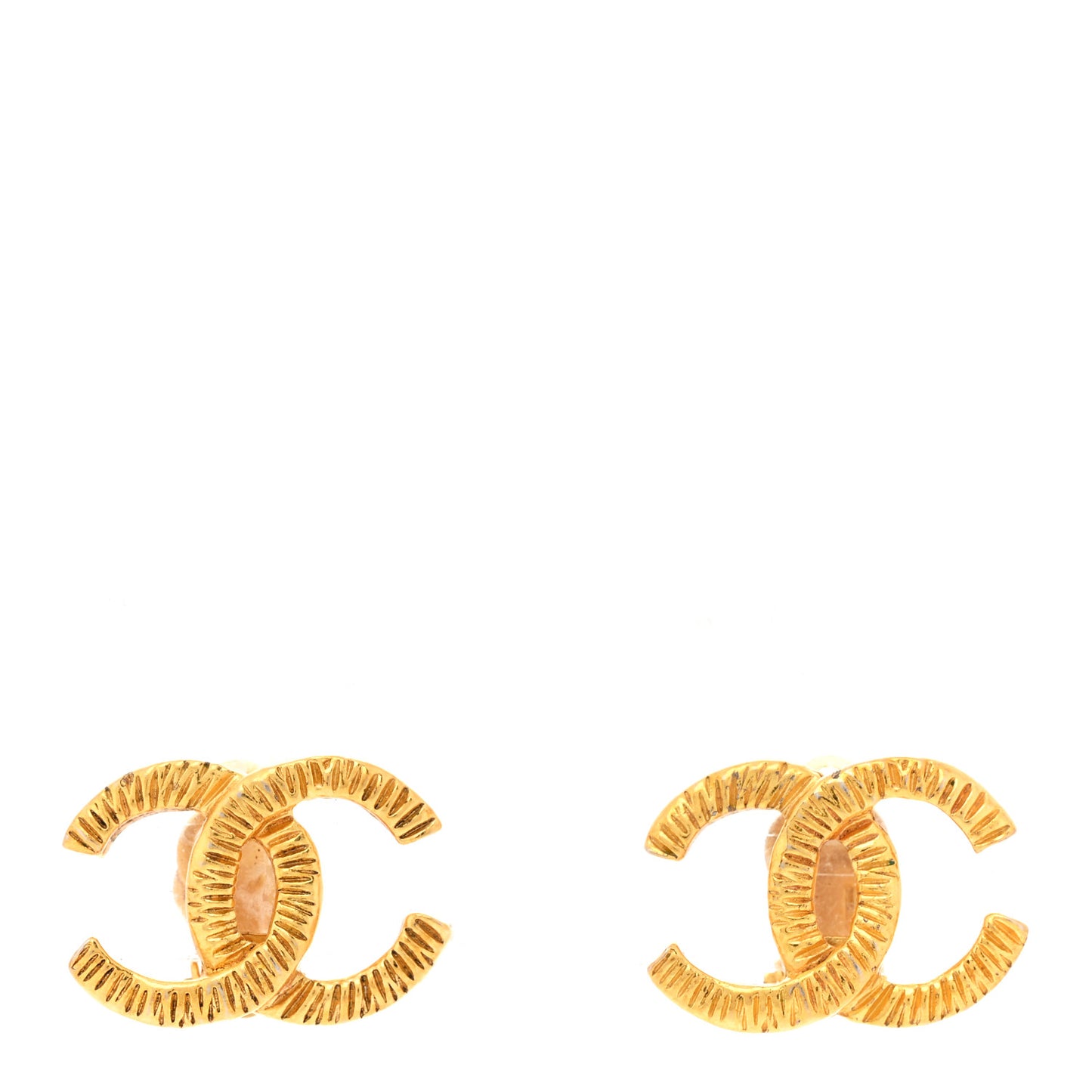 Textured CC Clip On Earrings Gold