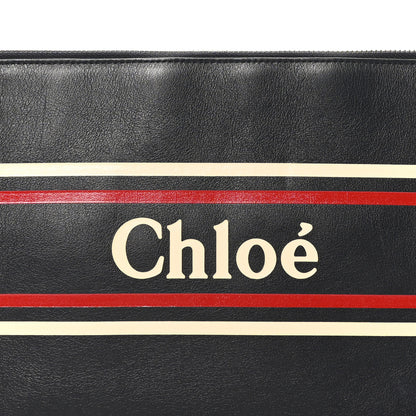 Chloe Calfskin Stripe Flat Pouch Clutch Black 8 of 9