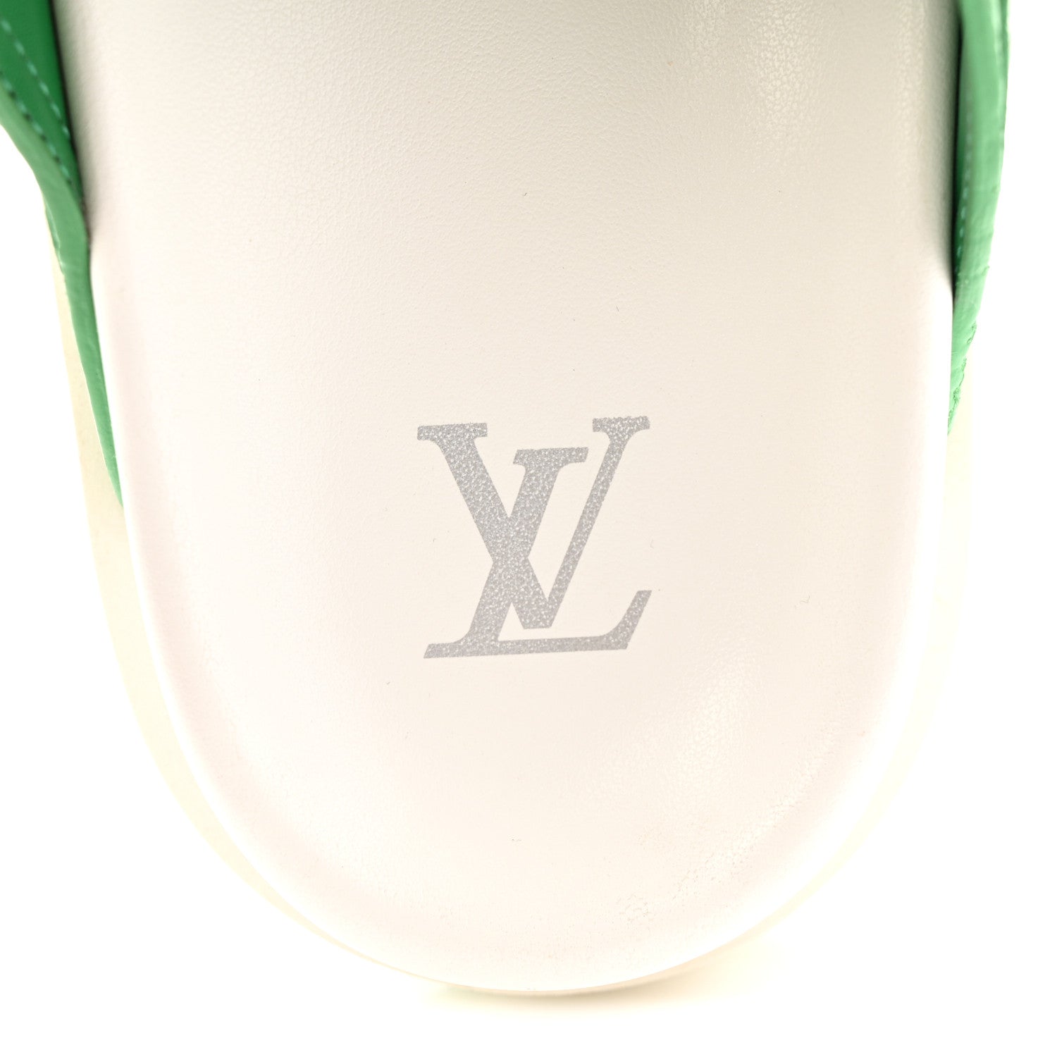 Louis Vuitton Calfskin Embossed Mens Script Trainer Mules 8 Green White 7 of 9