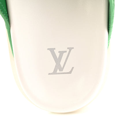 Louis Vuitton Calfskin Embossed Mens Script Trainer Mules 8 Green White 7 of 9
