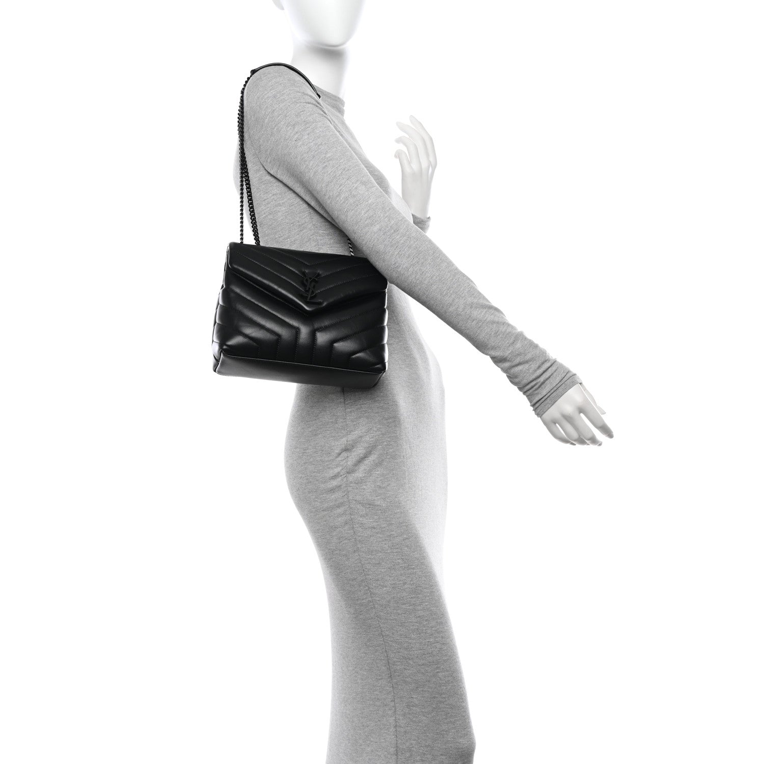 Saint Laurent Calfskin Y Quilted Monogram Monochrome Small Loulou Chain Satchel Black 2 of 10