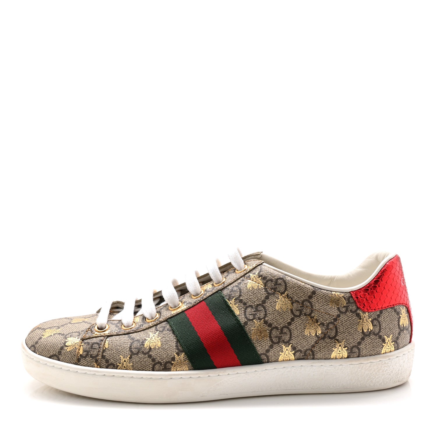 Gucci GG Supreme Monogram Bees Ayers Web Womens Ace Sneakers 38.5 Beige Oro Green Red 1 of 10