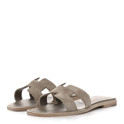 Hermes Chevre Velours Vibrato Oran Sandals 37 Beige Sable 3 of 10