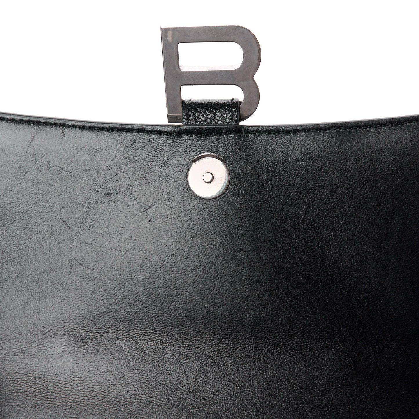 Grained Calfskin Small Hourglass Top Handle Bag Black