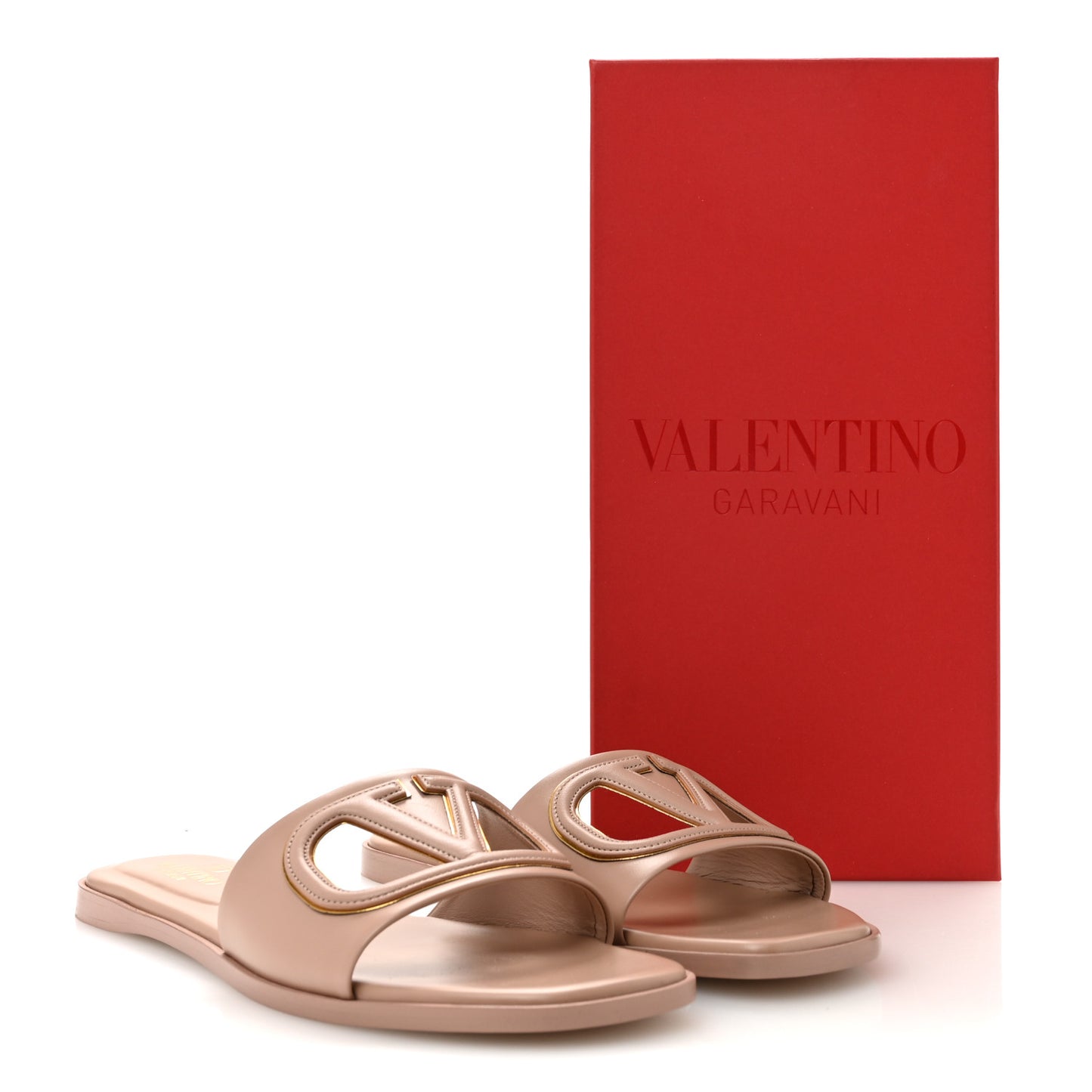 Calfskin Vlogo Flat Slide Sandals 40 Rose Canelle