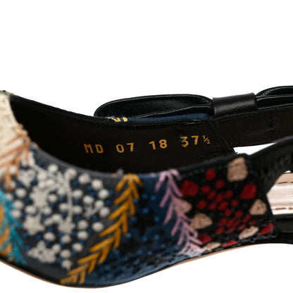 Christian Dior Embroidered Calfskin Beaded Sweet D Sling-Back Pumps 37.5 Multicolor 7 of 12