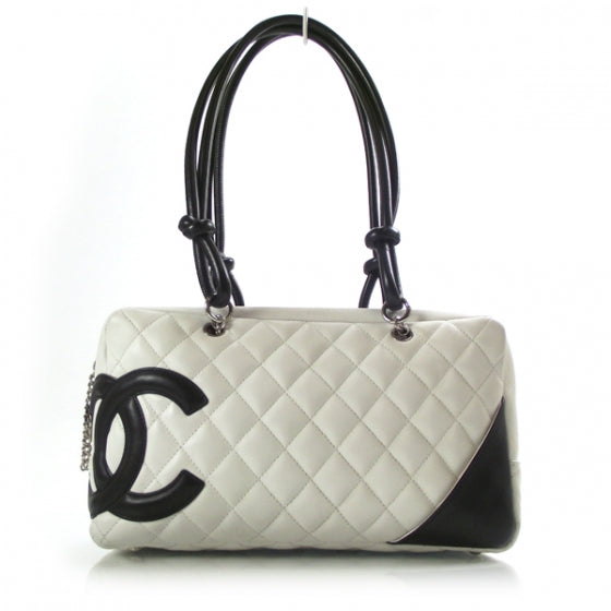 Chanel Calfskin Quilted Large Cambon Bowler White Black 1 of 13