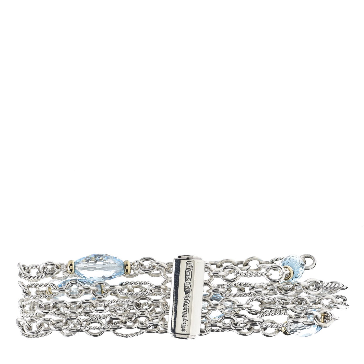 Sterling Silver 18K Yellow Gold Blue Topaz Figaro Four-Row Bracelet