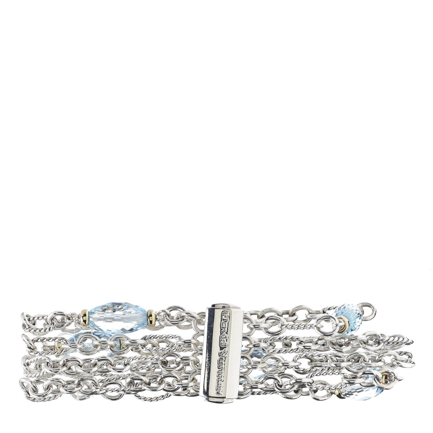 David Yurman Sterling Silver 18K Yellow Gold Blue Topaz Figaro Four-Row Bracelet 3 of 4
