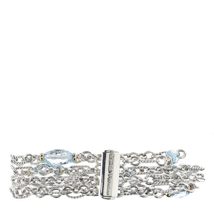 David Yurman Sterling Silver 18K Yellow Gold Blue Topaz Figaro Four-Row Bracelet 3 of 4