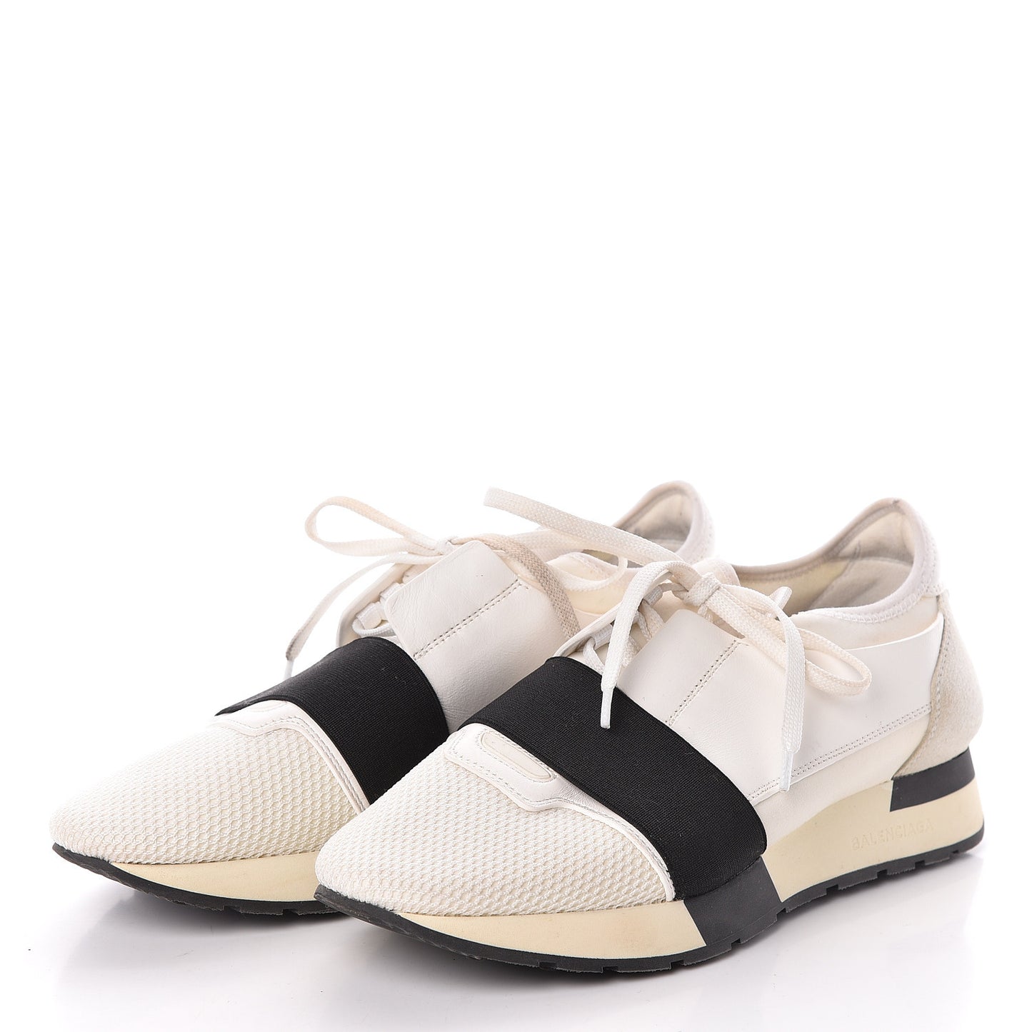 Calfskin Neoprene Mesh Suede Womens Race Runner Sneakers 40 White Black