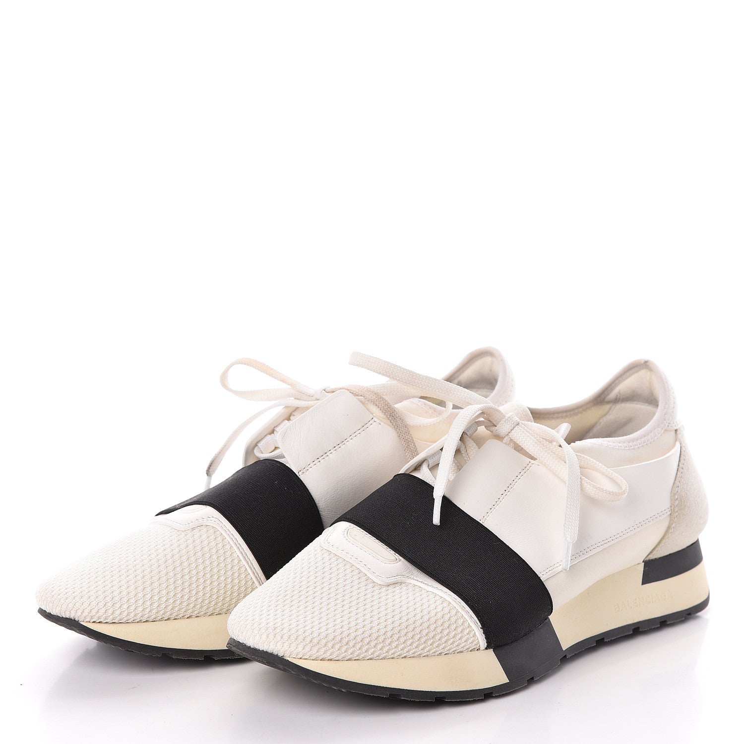 Balenciaga Calfskin Neoprene Mesh Suede Womens Race Runner Sneakers 40 White Black 3 of 7