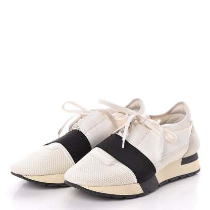 Balenciaga Calfskin Neoprene Mesh Suede Womens Race Runner Sneakers 40 White Black 3 of 7