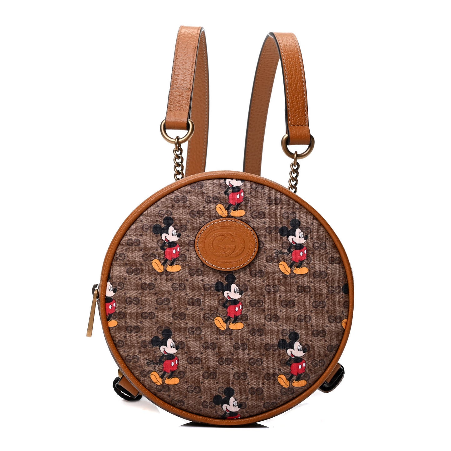 X DISNEY Mini Vintage GG Supreme Monogram Mickey Mouse Round Backpack Beige Vintage Sun Oil