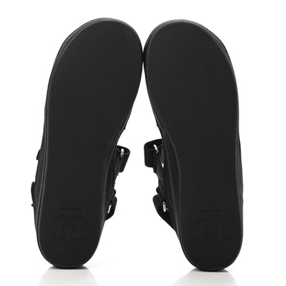Chanel Grosgrain Crystal Logo Platform Sandals 36 Black 4 of 4