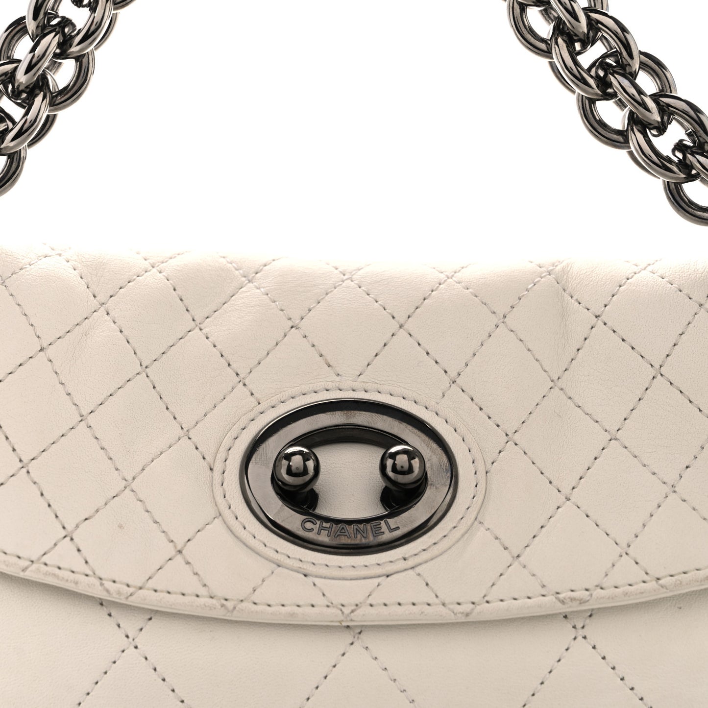 Lambskin Quilted New Lock Flap White
