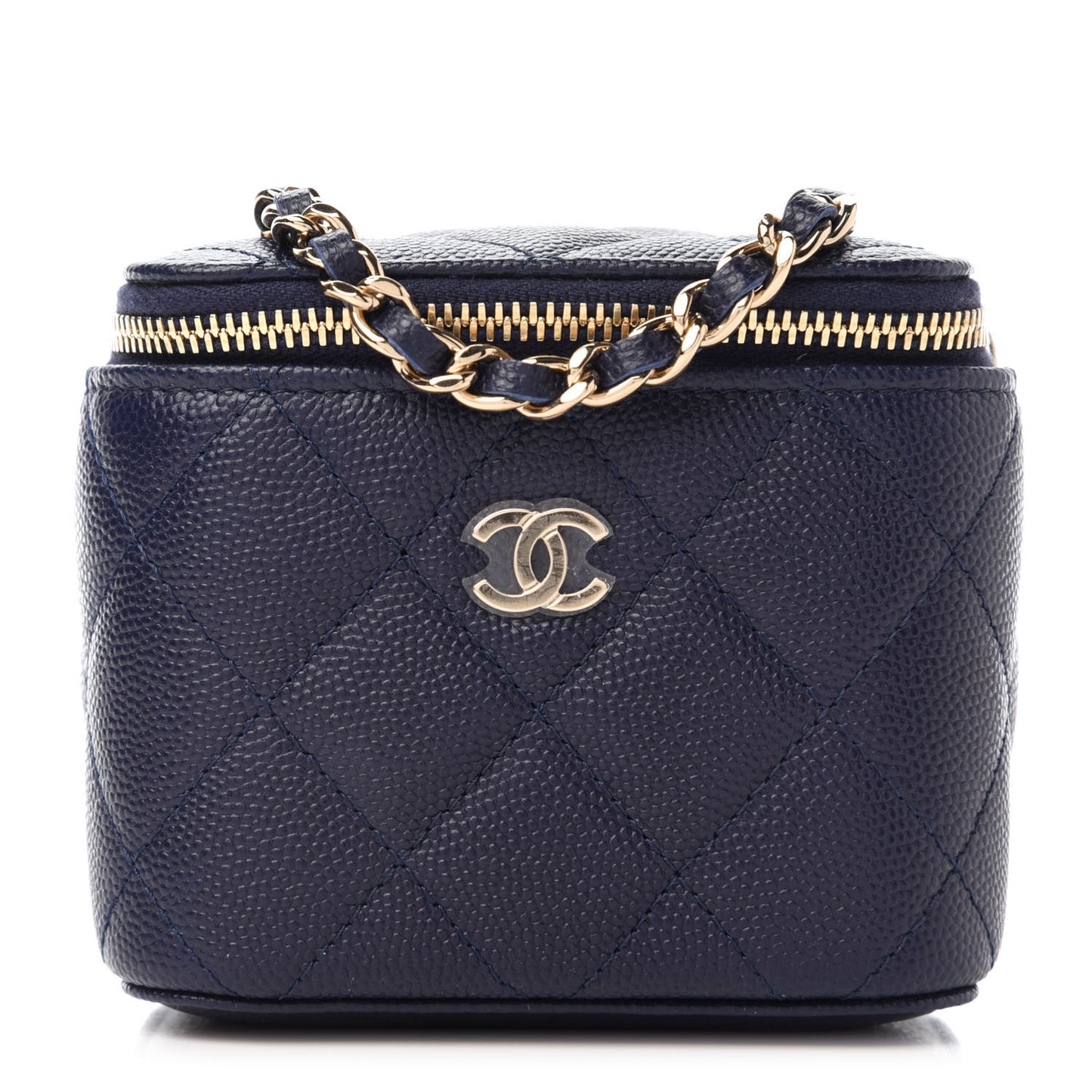 Caviar Quilted Mini Vanity Case With Chain Navy