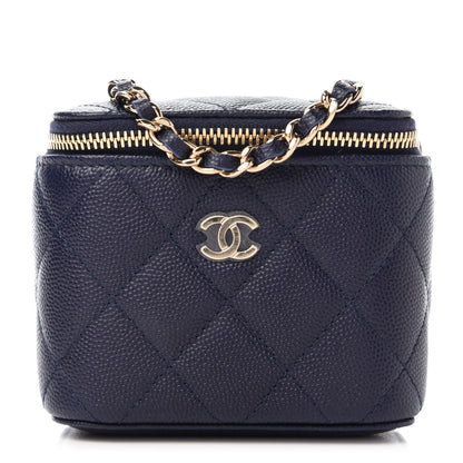 Chanel Caviar Quilted Mini Vanity Case With Chain Navy 1 of 11