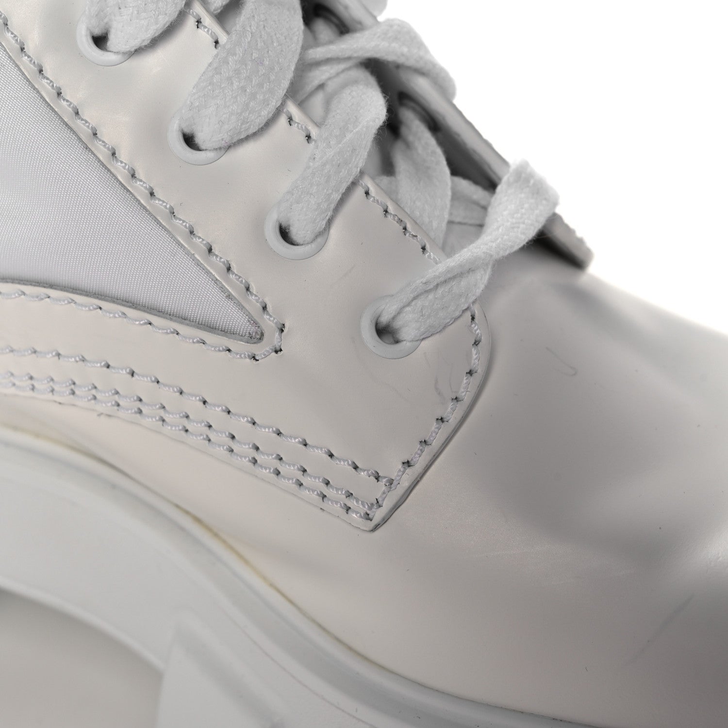 Prada Spazzolato Rois Re-Nylon Metal Triangle Logo Mens Monolith Pouch Pocket 60mm Combat Boots 8 White 9 of 12
