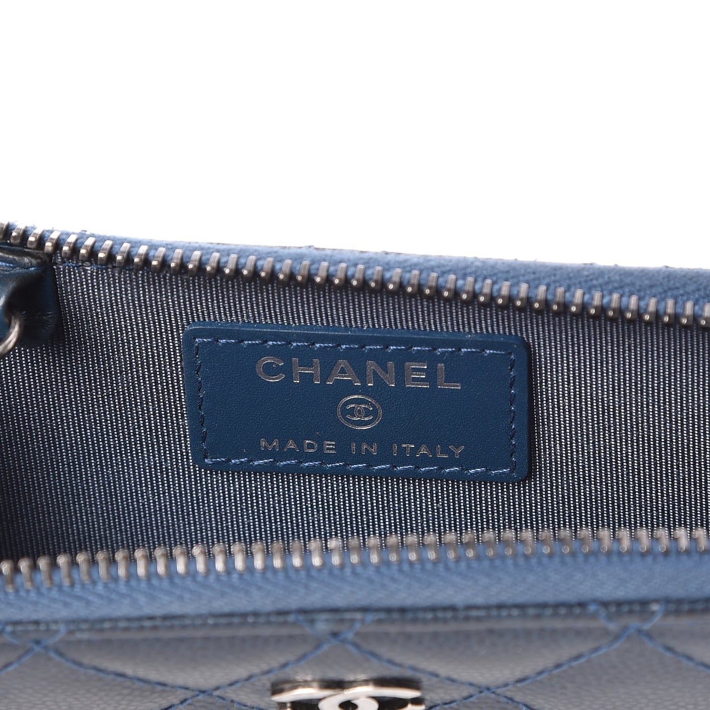 Caviar Quilted Key Holder Case Blue