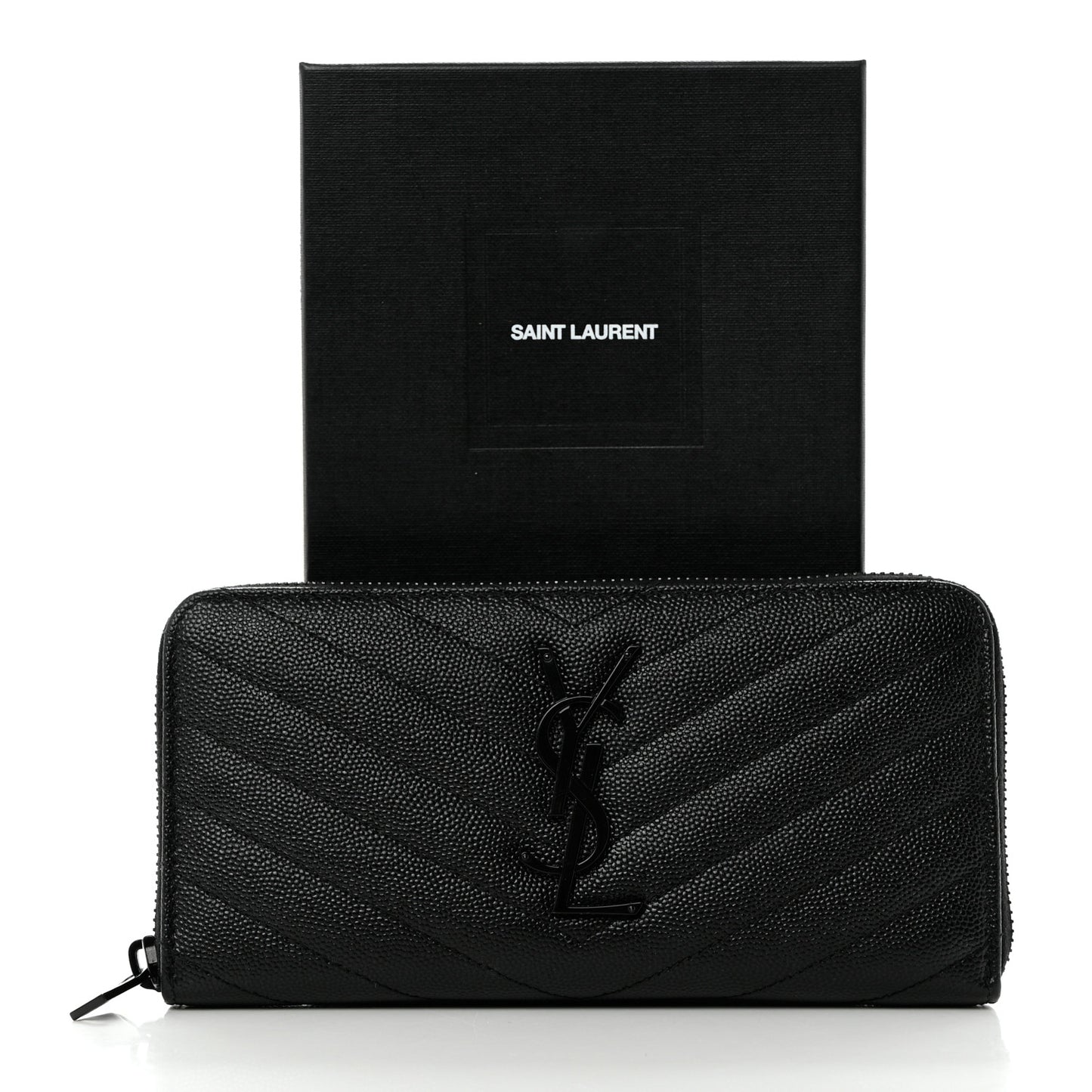 Grain De Poudre Matelasse Chevron Monogram Monochrome Zip Around Wallet Black