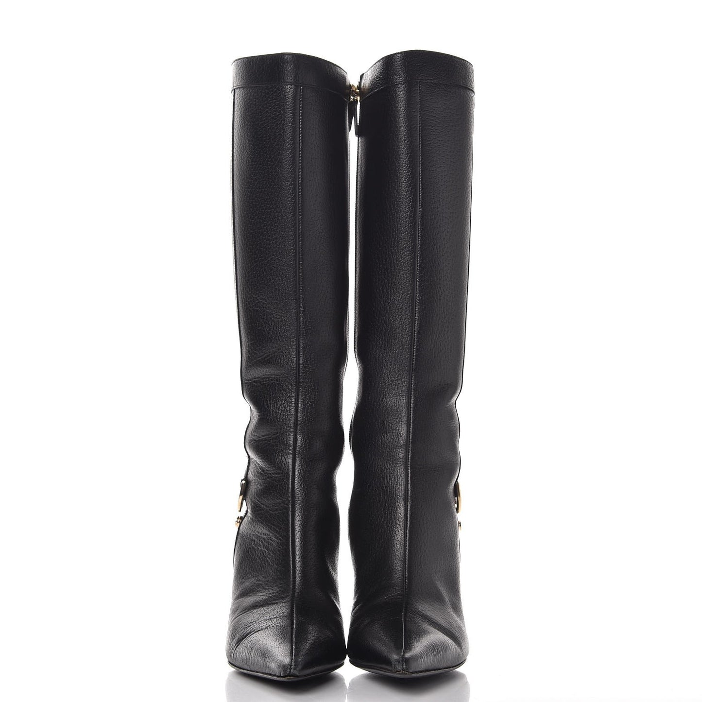 Calfskin D Ring Knee High Boots 7.5 Black