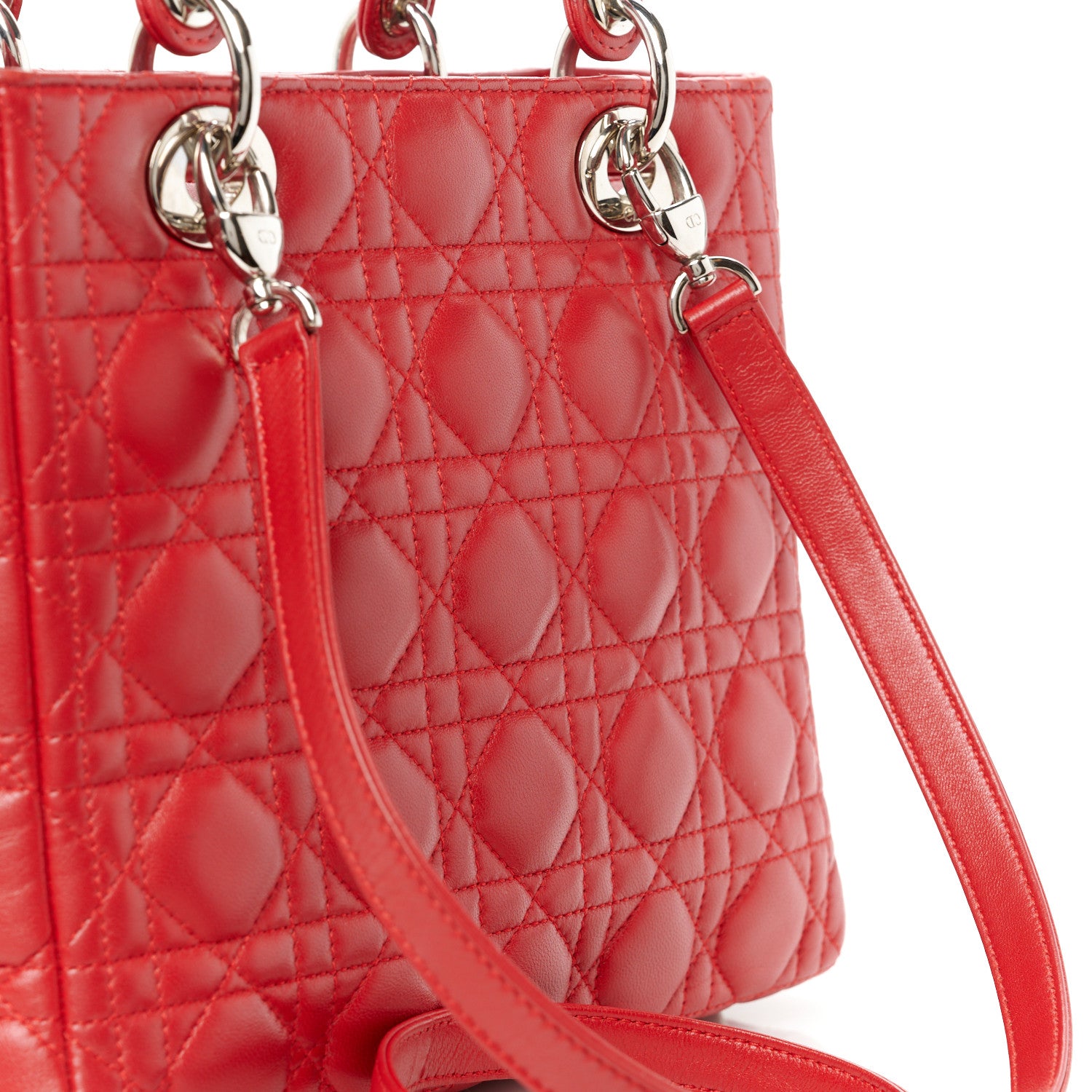 Christian Dior Lambskin Cannage Medium Lady Dior Red 11 of 11