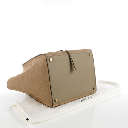 Celine Nubuck Crocodile Embossed Medium Phantom Luggage Beige 4 of 7