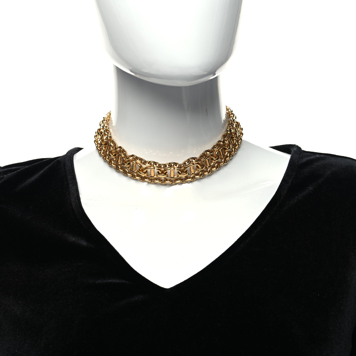 Christian Dior Metal Wide CD Logo Chain Link Choker Necklace Gold 2 of 5