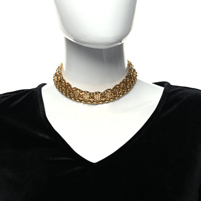 Christian Dior Metal Wide CD Logo Chain Link Choker Necklace Gold 2 of 5