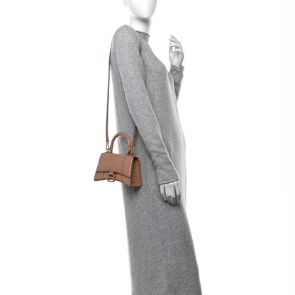 Balenciaga Shiny Calfskin Monochrome Crocodile Embossed Hourglass Top Handle Bag XS Nude Beige 3 of 15