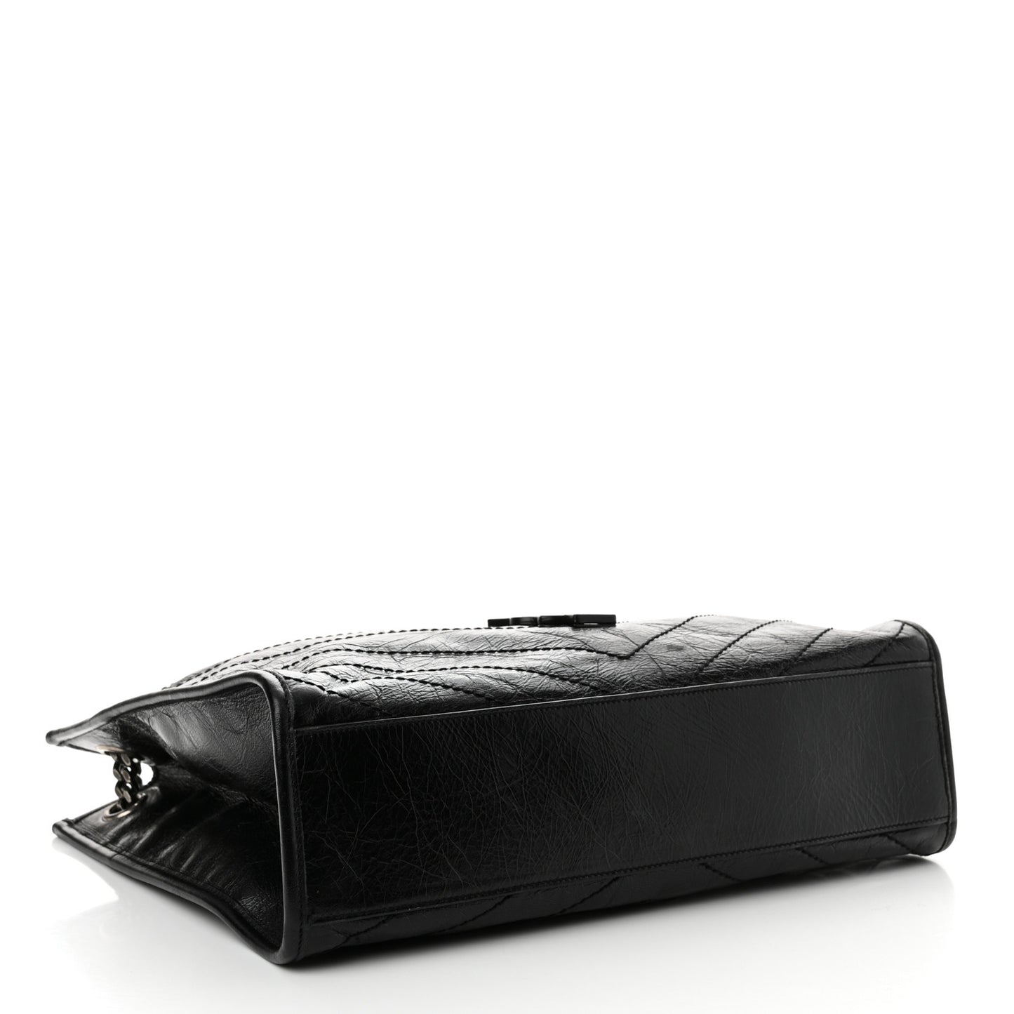 Crinkled Calfskin Matelasse Monogram Medium Niki Shopper Tote Black