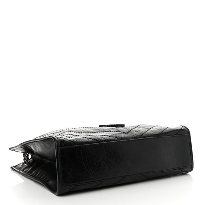 Saint Laurent Crinkled Calfskin Matelasse Monogram Medium Niki Shopper Tote Black 4 of 12
