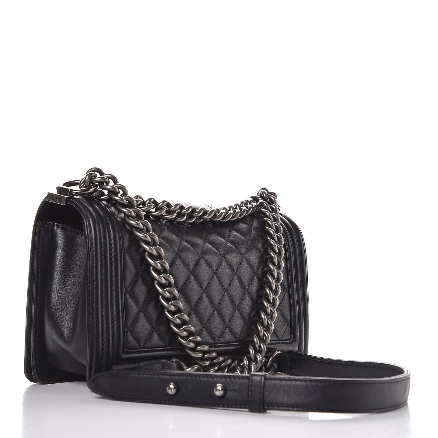 Lambskin Quilted Medium Boy Flap Black