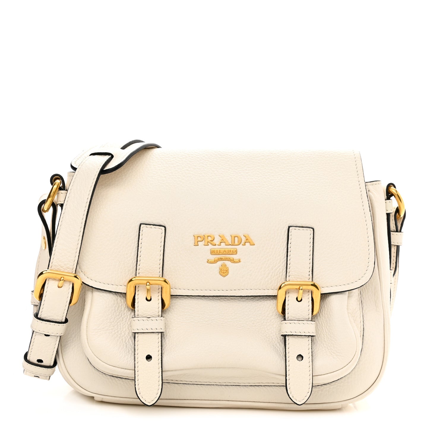 Vitello Phenix Double Buckle Messenger Bag White