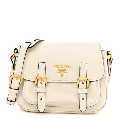 Prada Vitello Phenix Double Buckle Messenger Bag White 1 of 10
